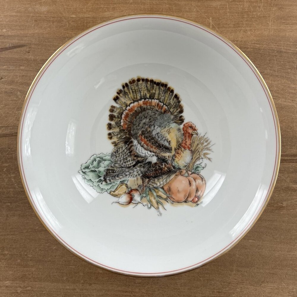Fitz and Floyd HARVEST Japan Turkey Round Vegetable 9" Serving Bowl Vintage